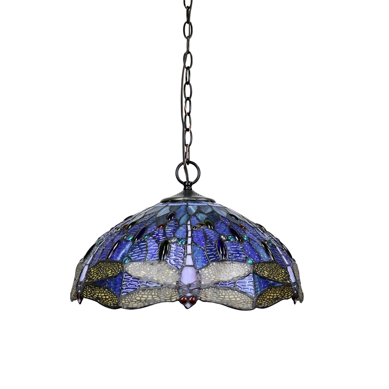 Chloe Lighting Sunniva Dragonfly 3-Light Glass Ceiling Pendant in Bronze/Blue