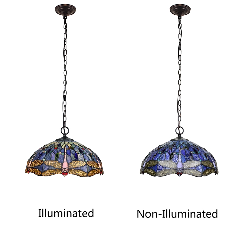 Chloe Lighting Sunniva Dragonfly 3-Light Glass Ceiling Pendant in Bronze/Blue