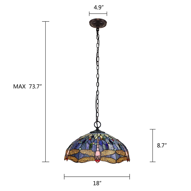 Chloe Lighting Sunniva Dragonfly 3-Light Glass Ceiling Pendant in Bronze/Blue
