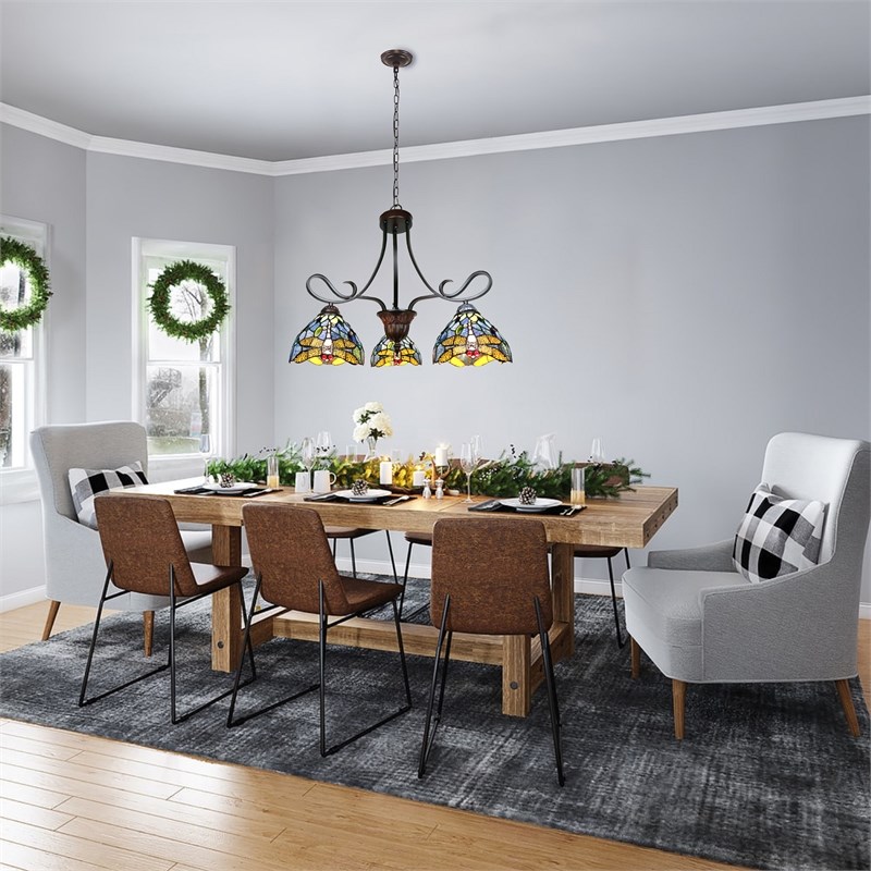 Chloe Lighting Sunniva Dragonfly 3-Light Glass Chandelier in Multi-Color