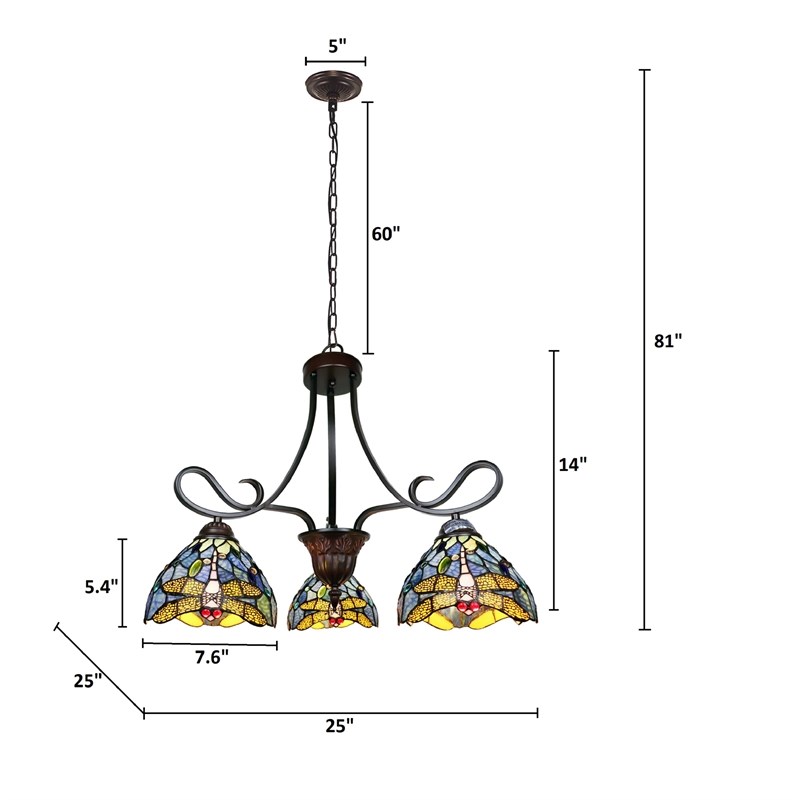 Chloe Lighting Sunniva Dragonfly 3-Light Glass Chandelier in Multi-Color