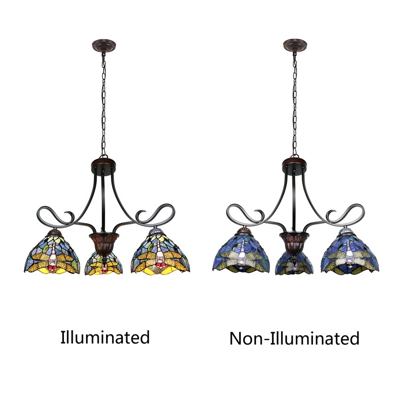 Chloe Lighting Sunniva Dragonfly 3-Light Glass Chandelier in Multi-Color