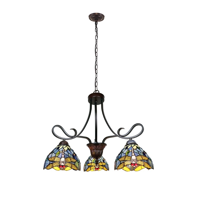 Chloe Lighting Sunniva Dragonfly 3-Light Glass Chandelier in Multi-Color