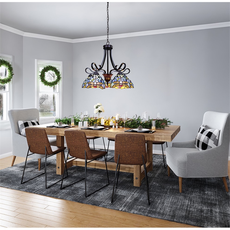 Chloe Lighting Sunniva Dragonfly 5-Light Glass Chandelier in  Multi-Color