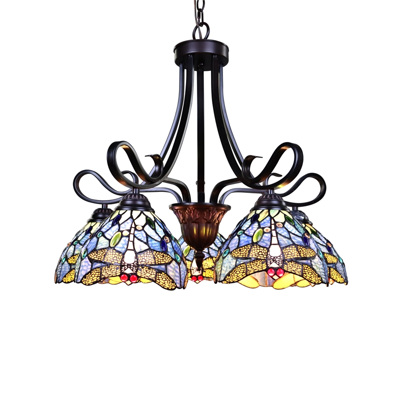 Chloe Lighting Sunniva Dragonfly 5-Light Glass Chandelier in  Multi-Color