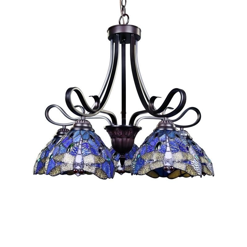 Chloe Lighting Sunniva Dragonfly 5-Light Glass Chandelier in  Multi-Color