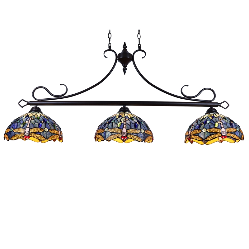 Chloe Lighting Sunniva Dragonfly 3-Light Glass Island Pendant in Multi-Color