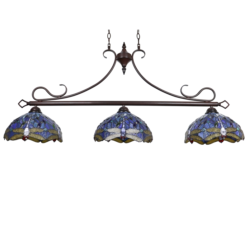 Chloe Lighting Sunniva Dragonfly 3-Light Glass Island Pendant in Multi-Color