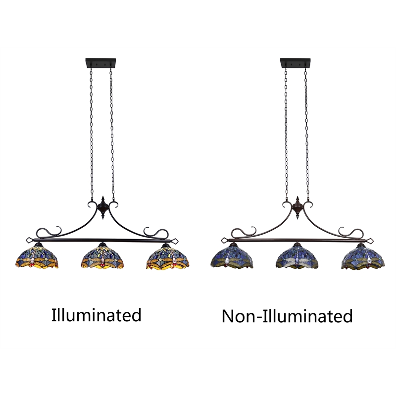 Chloe Lighting Sunniva Dragonfly 3-Light Glass Island Pendant in Multi-Color