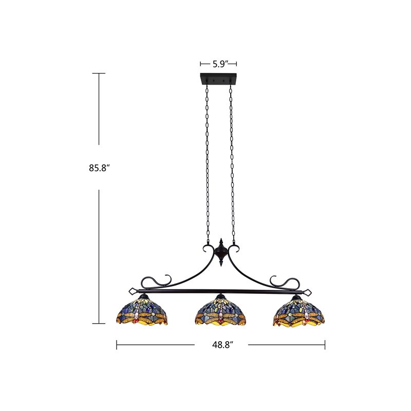 Chloe Lighting Sunniva Dragonfly 3-Light Glass Island Pendant in Multi-Color