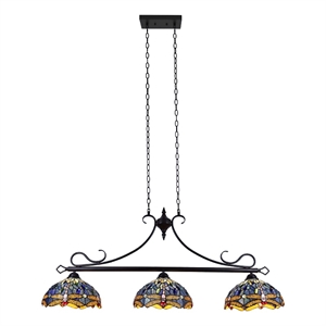 Chloe Lighting Sunniva Dragonfly 3-Light Glass Island Pendant in Multi-Color