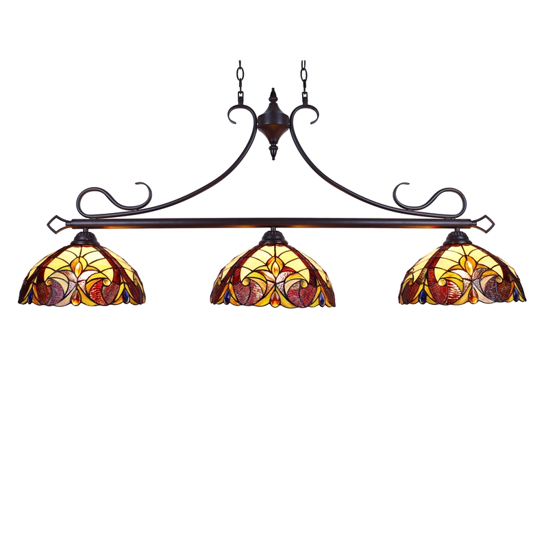 Chloe Lighting Adia Victorian 3-Light Glass/Iron Island Pendant in Dark Bronze