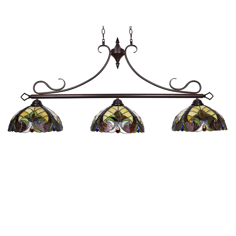 Chloe Lighting Adia Victorian 3-Light Glass/Iron Island Pendant in Dark Bronze