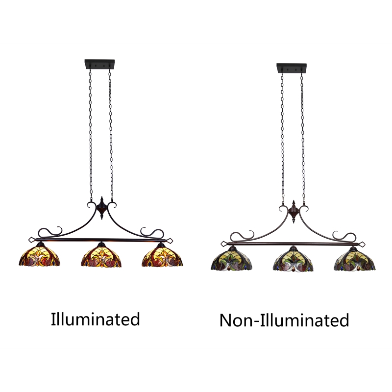 Chloe Lighting Adia Victorian 3-Light Glass/Iron Island Pendant in Dark Bronze