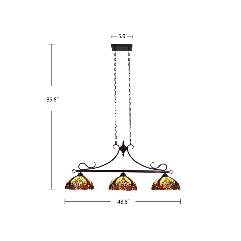 Chloe Lighting Adia Victorian 3-Light Glass/Iron Island Pendant in Dark Bronze