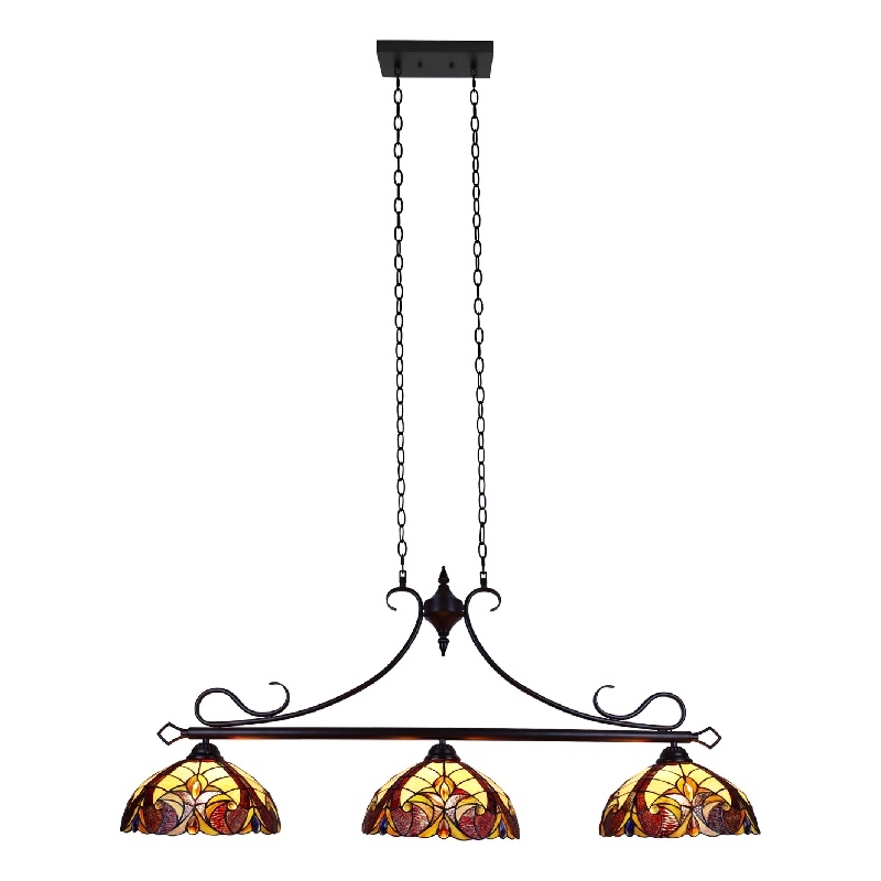 Chloe Lighting Adia Victorian 3-Light Glass/Iron Island Pendant in Dark Bronze