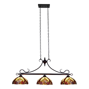 Chloe Lighting Adia Victorian 3-Light Glass/Iron Island Pendant in Dark Bronze