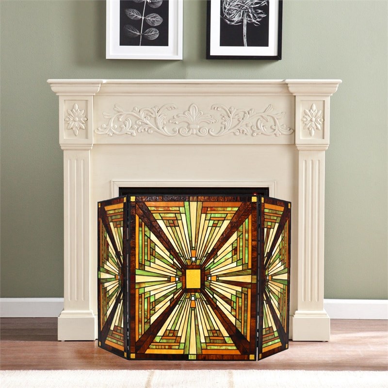 Chloe Lighting Innes 3-Piece Folding Glass Fireplace Screen in Multi-Color