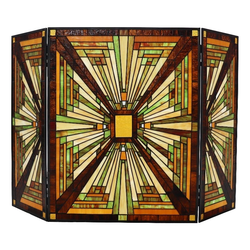 Chloe Lighting Innes 3-Piece Folding Glass Fireplace Screen in Multi-Color