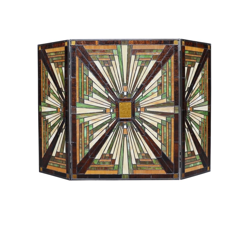 Chloe Lighting Innes 3-Piece Folding Glass Fireplace Screen in Multi-Color