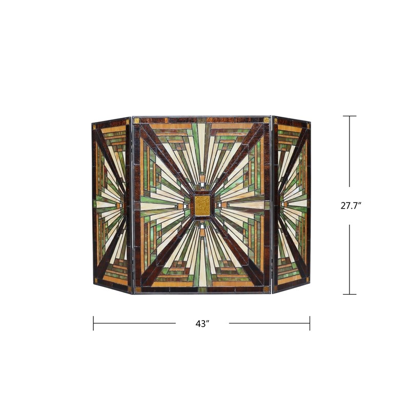 Chloe Lighting Innes 3-Piece Folding Glass Fireplace Screen in Multi-Color