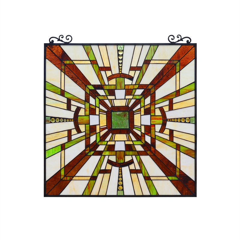 Chloe Lighting Farley Mission Glass & Metal Window Panel in Brown/Green