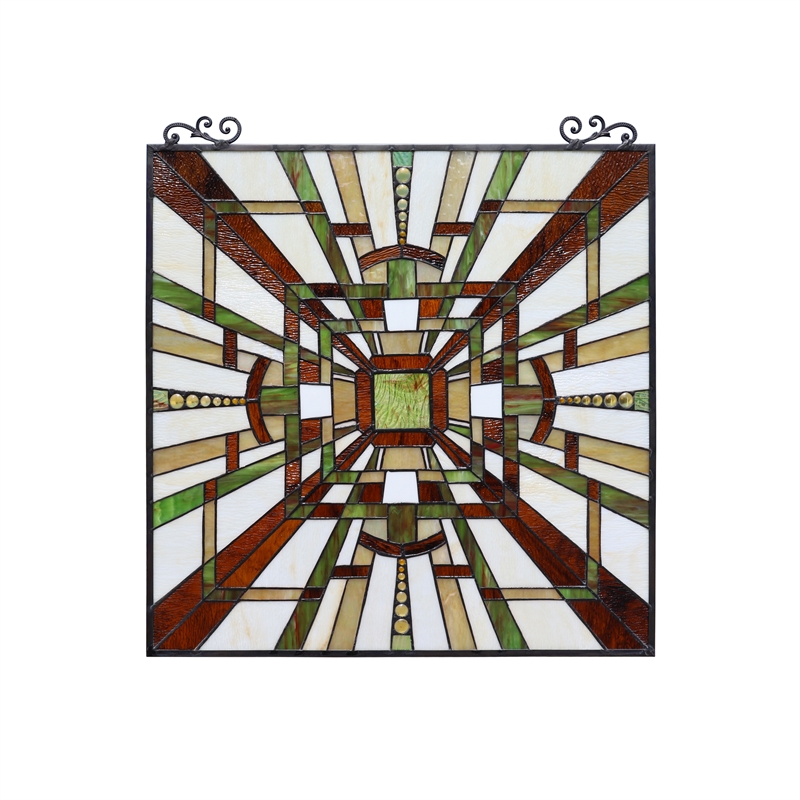 Chloe Lighting Farley Mission Glass & Metal Window Panel in Brown/Green