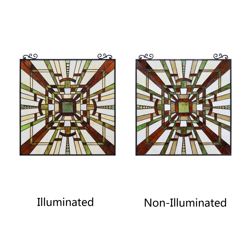 Chloe Lighting Farley Mission Glass & Metal Window Panel in Brown/Green