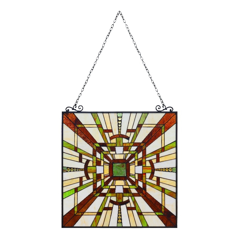 Chloe Lighting Farley Mission Glass & Metal Window Panel in Brown/Green