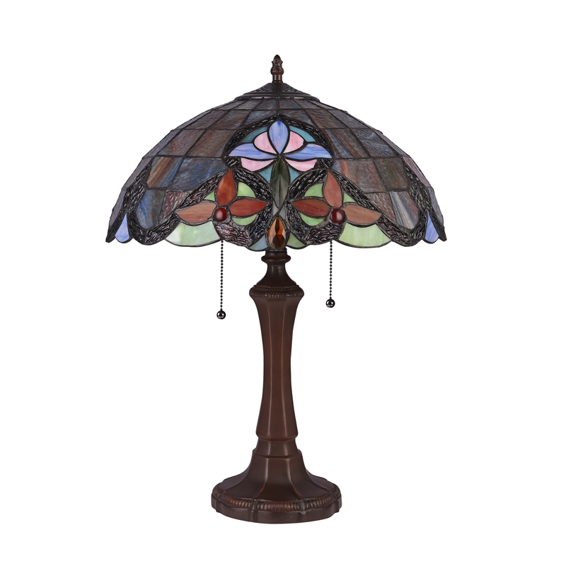 Chloe Lighting Monroe Victorian 2-Light Glass/Metal Table Lamp in Dark Bronze