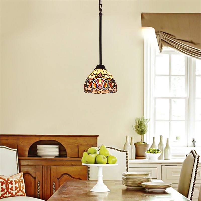 Chloe Lighting Serenity Victorian 1-Light Glass Mini Pendant in Multi-Color