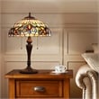 Chloe Lighting Serenity Victorian 2-Light Glass/Metal Table Lamp in Dark Bronze