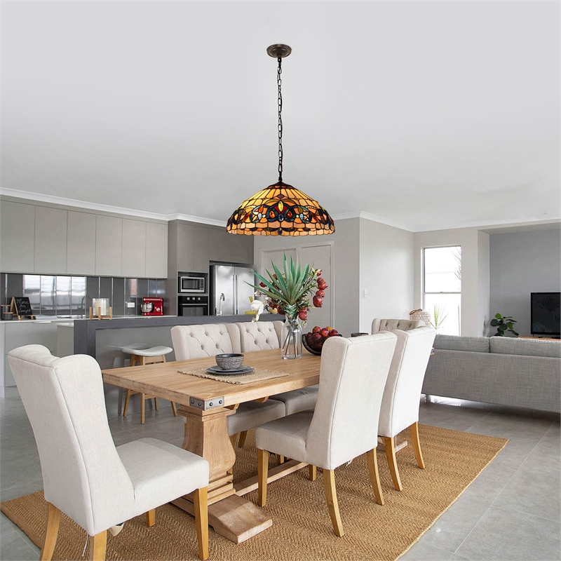 Chloe Lighting Serenity Victorian 2-Light Glass Hanging Pendant in Multi-Color