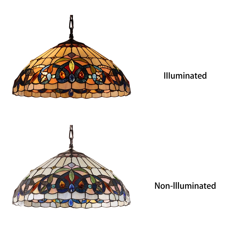 Chloe Lighting Serenity Victorian 2-Light Glass Hanging Pendant in Multi-Color