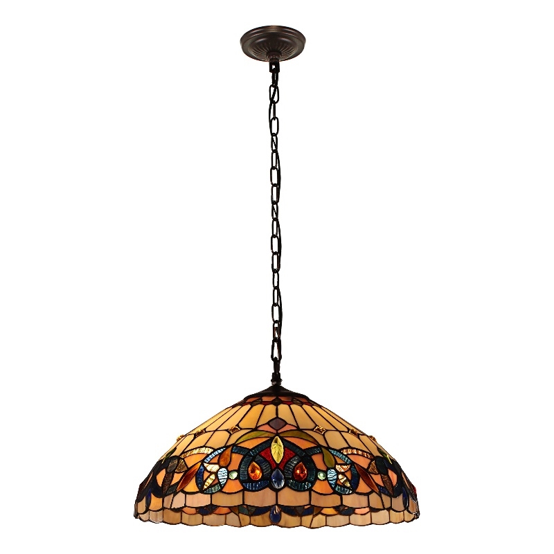 Chloe Lighting Serenity Victorian 2-Light Glass Hanging Pendant in Multi-Color