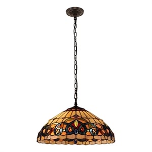 Chloe Lighting Serenity Victorian 2-Light Glass Hanging Pendant in Multi-Color