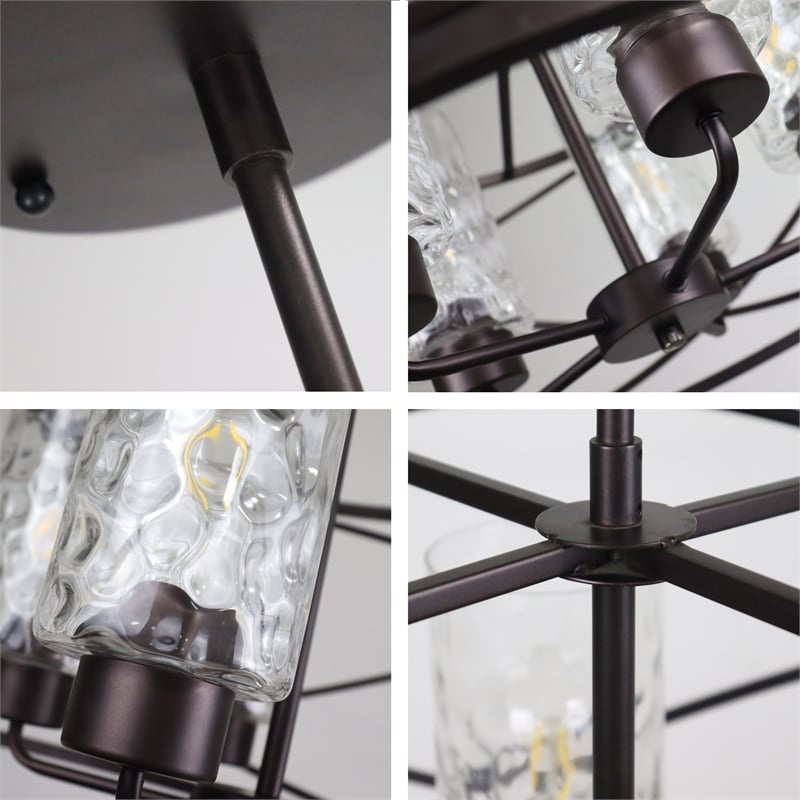 Chloe Lighting Ironclad 5-Light Glass Large Pendant in Oil Rubbed Bronze