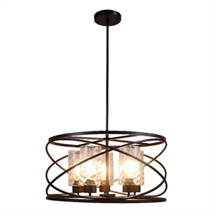 Chloe Lighting Ironclad 5-Light Glass Large Pendant in Oil Rubbed Bronze