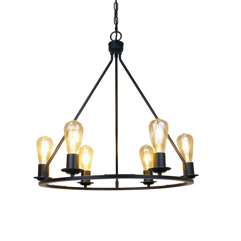 Chloe Lighting Ironclad 6-Light Metal Large Pendant in Matte Black