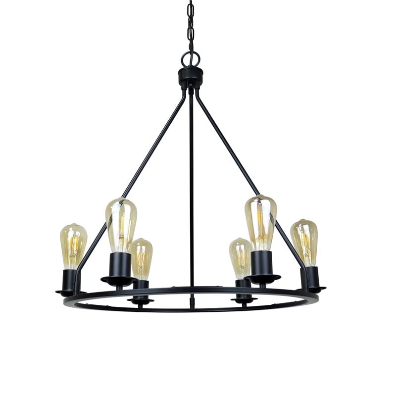 Chloe Lighting Ironclad 6-Light Metal Large Pendant in Matte Black