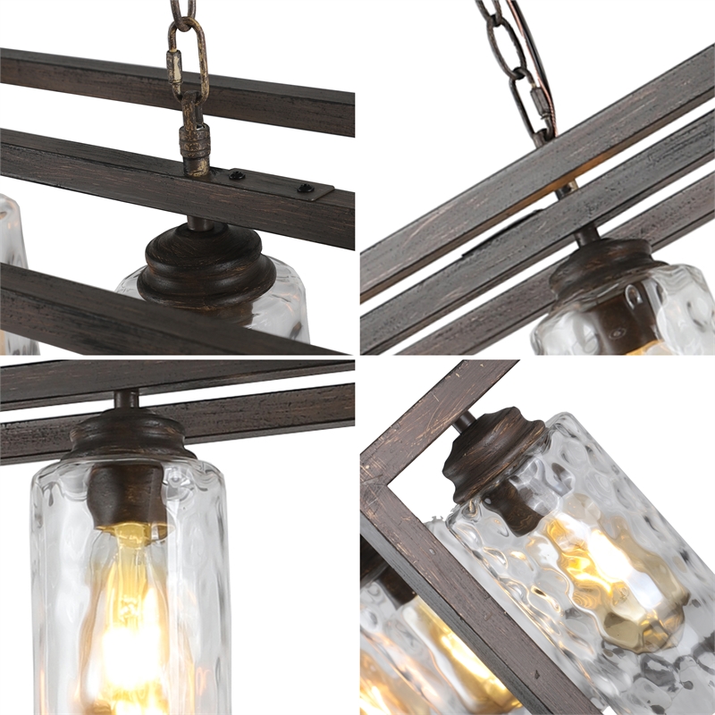 Chloe Lighting Farmhouse 4-Light Glass Semi Flush Fixture in Antique Wood Brown