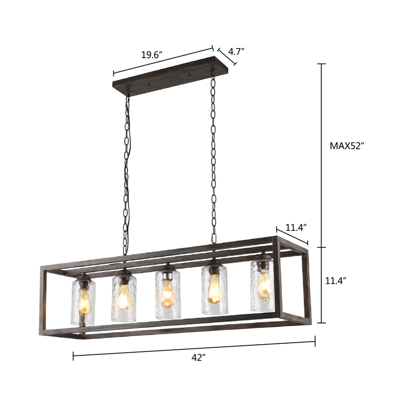 Chloe Lighting Farmhouse 4-Light Glass Semi Flush Fixture in Antique Wood Brown