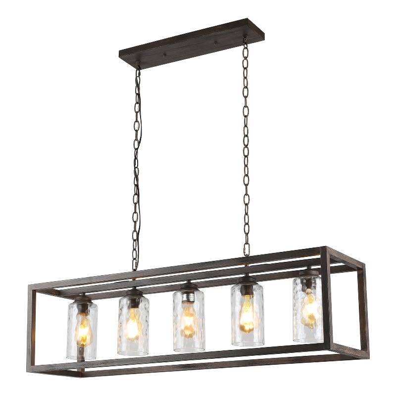 Chloe Lighting Farmhouse 4-Light Glass Semi Flush Fixture in Antique Wood Brown