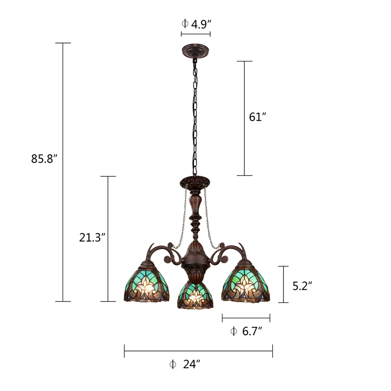 Chloe Lighting Liaison 3-Light Victorian Glass Mini Chandelier in Multi-Color
