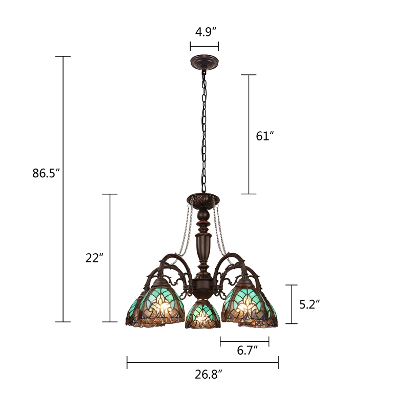 Chloe Lighting Liaison 5-Light Victorian Glass Large Chandelier in Multi-Color