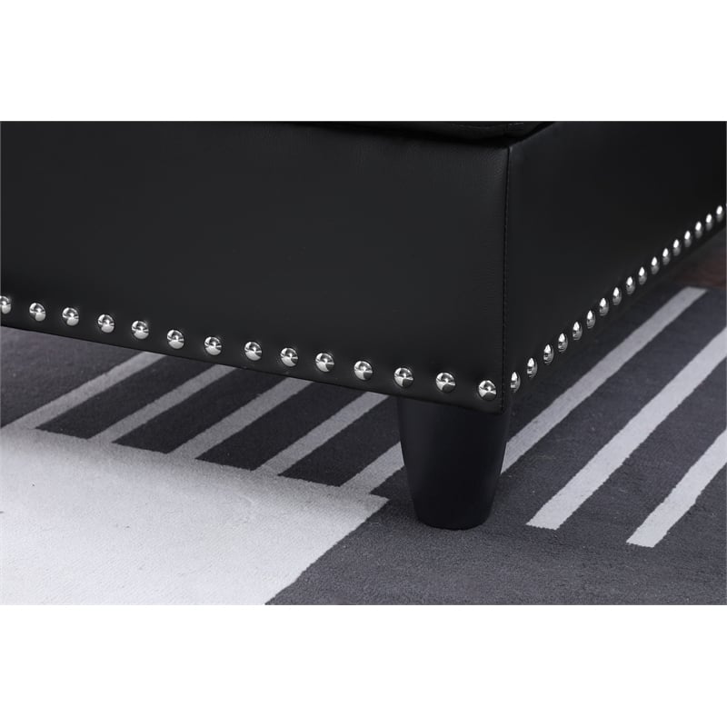 Devion Furniture Faux Leather Sectional Sofa with Ottoman-Black