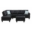 Devion Furniture Faux Leather Sectional Sofa with Ottoman-Black