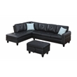 Devion Furniture Faux Leather Sectional Sofa with Ottoman-Black