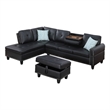 Devion Furniture Faux Leather Sectional Sofa with Ottoman-Black