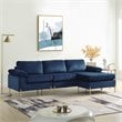 Devion Furniture Modern Velvet Sectional Sofa in Blue/Gold legs